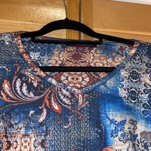 Gloria Vanderbilt Women’s Silver Tone Studded V-Neck long Sleeve Blouse Size PM